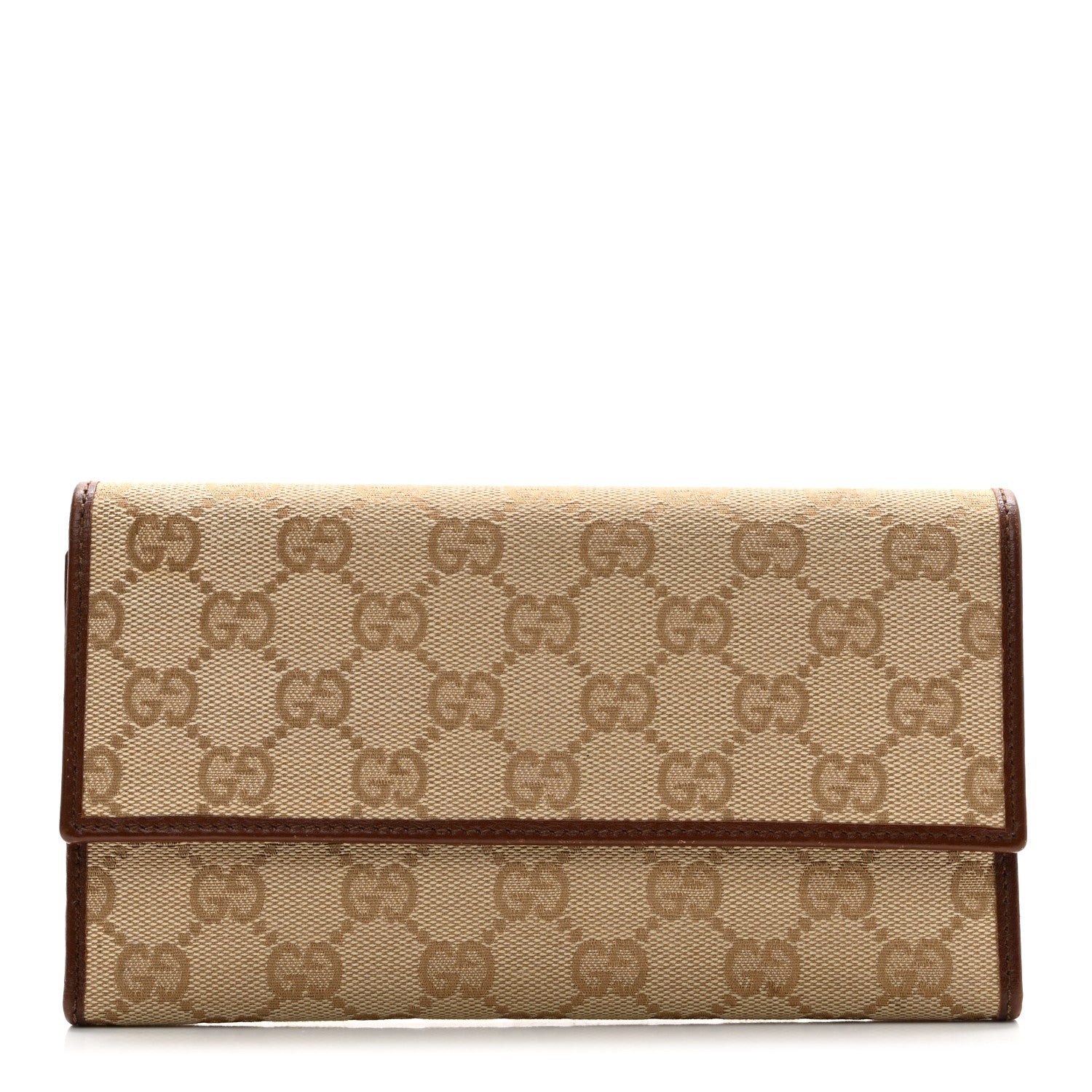 Gucci Monogram Dollar Calfskin Continental Flap Wallet Beige Ebony Tabacco 1 of 7