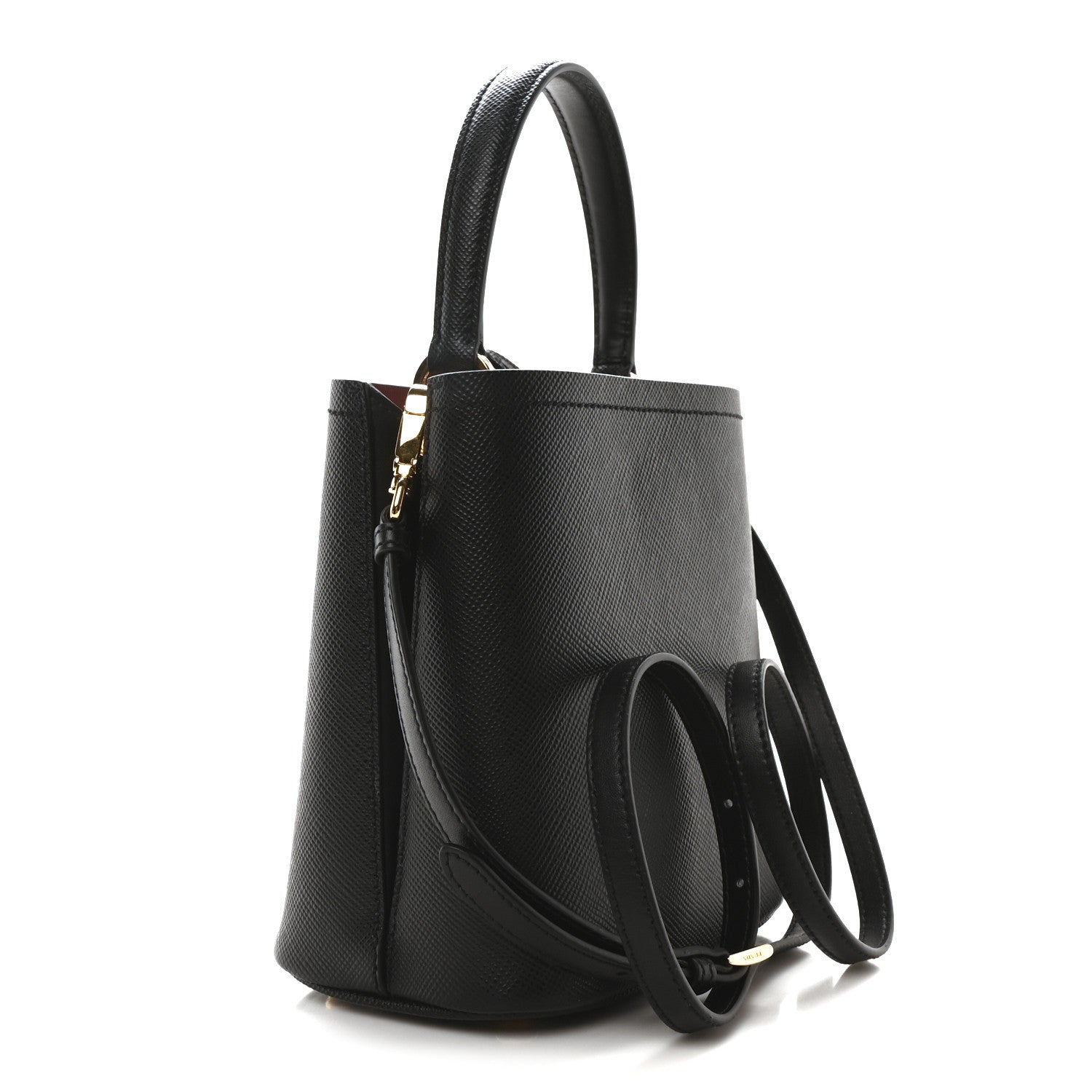 Prada Saffiano Cuir Small Panier Bucket Bag Black Fuoco 3 of 9
