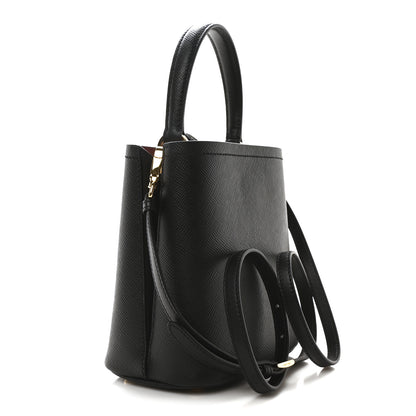 Prada Saffiano Cuir Small Panier Bucket Bag Black Fuoco 3 of 9