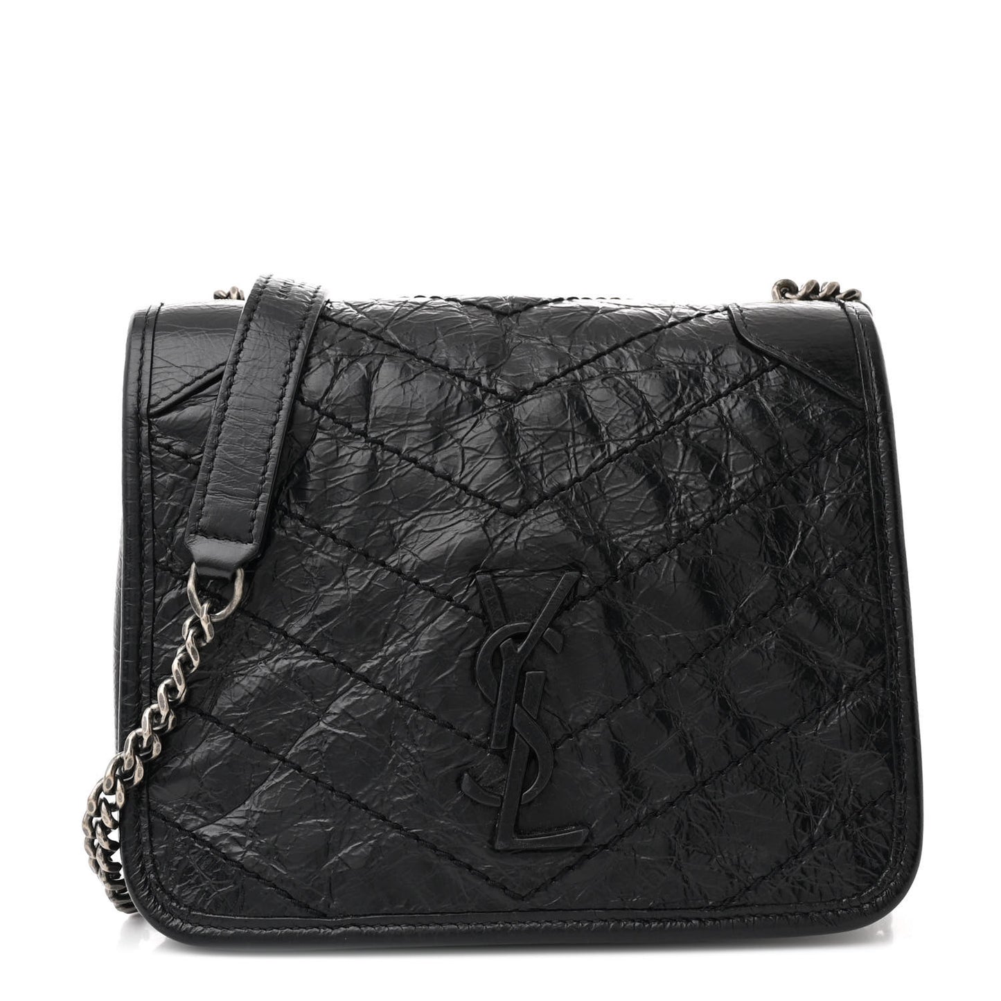 Crinkled Calfskin Matelasse Monogram Niki Chain Wallet Black
