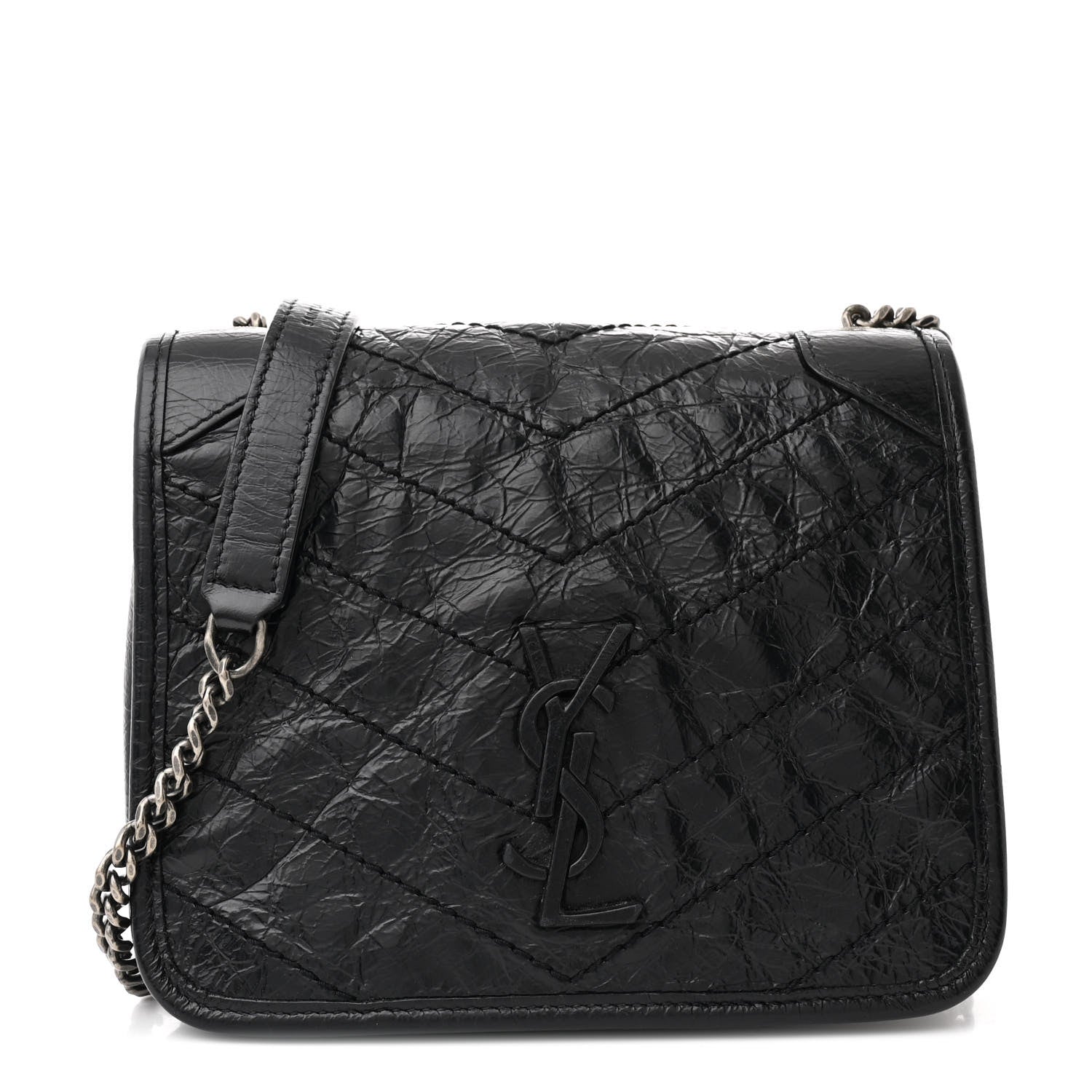 Saint Laurent Crinkled Calfskin Matelasse Monogram Niki Chain Wallet Black 1 of 11