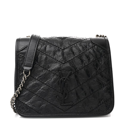 Saint Laurent Crinkled Calfskin Matelasse Monogram Niki Chain Wallet Black 1 of 11