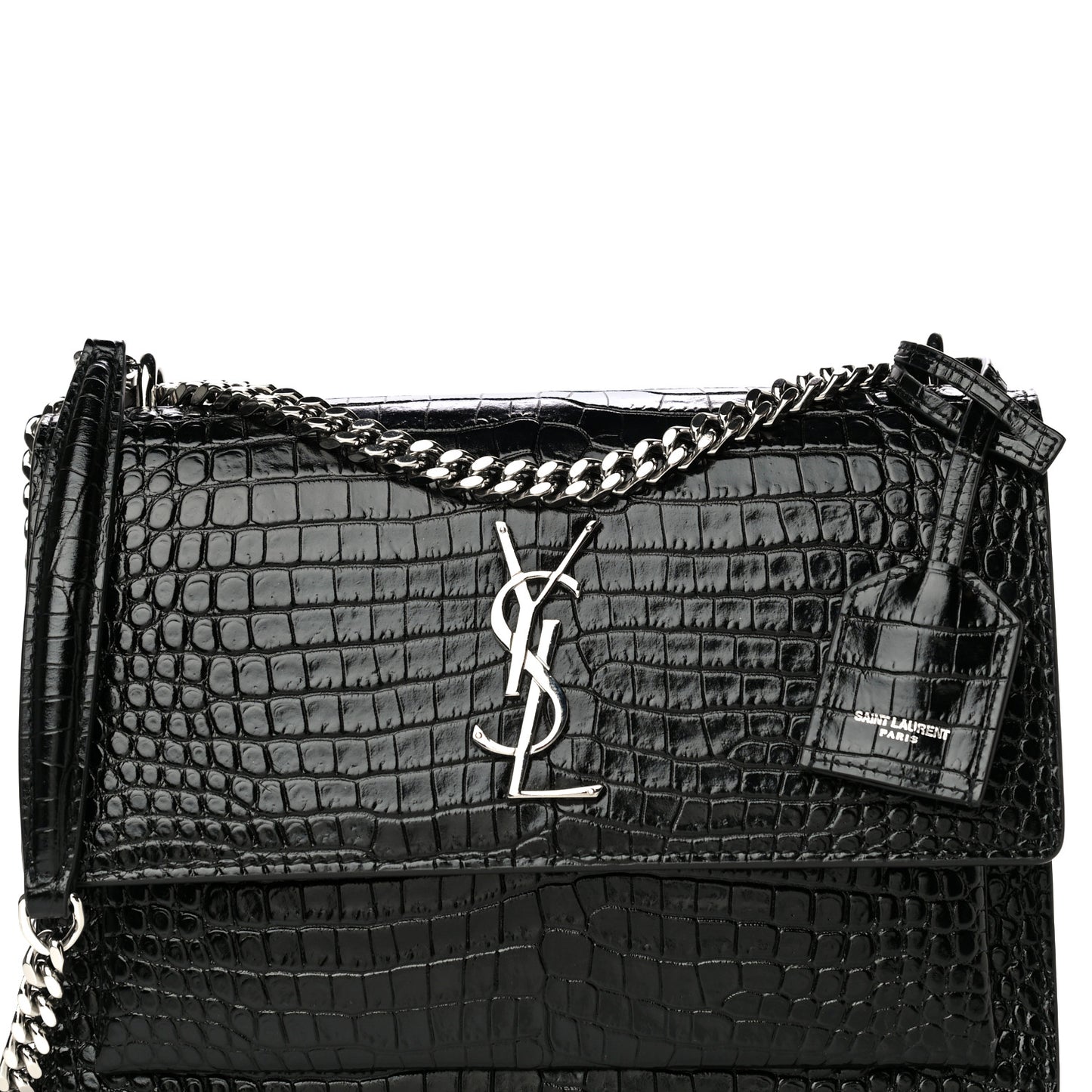 Calfskin Crocodile Embossed Medium Monogram Sunset Black