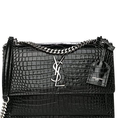 Saint Laurent Calfskin Crocodile Embossed Medium Monogram Sunset Black 9 of 11
