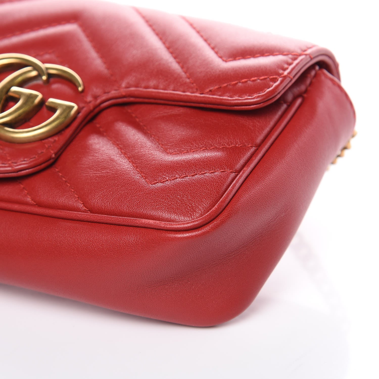 Gucci Calfskin Matelasse Super Mini GG Marmont Shoulder Bag Hibiscus Red 9 of 11