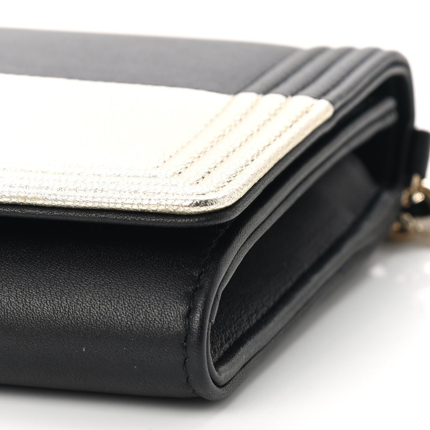 Metallic Goatskin Lambskin Boy Wallet on Chain WOC Black Gold