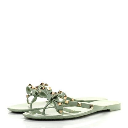 Valentino Garavani PVC Jelly Rockstud Bow Thong Sandals 40 Water Green 3 of 6