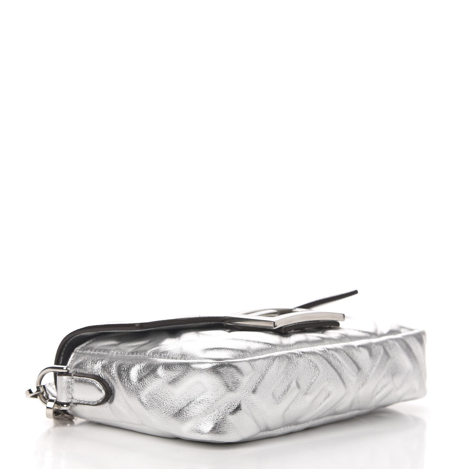 Fendi Vitello Catalan Mirror FF 1974 Embossed Mini Baguette Argento 4 of 13