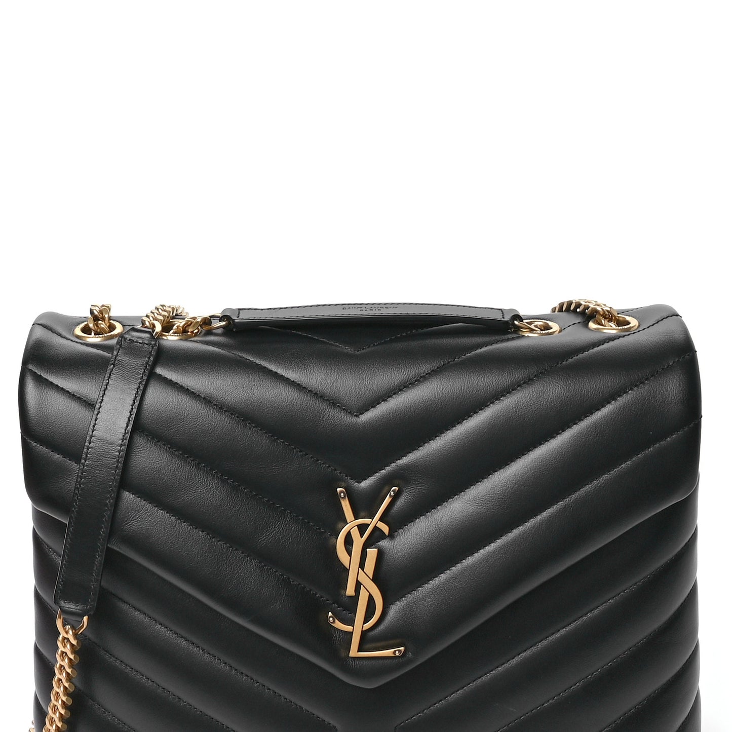 Calfskin Y Quilted Monogram Medium Loulou Chain Satchel Black