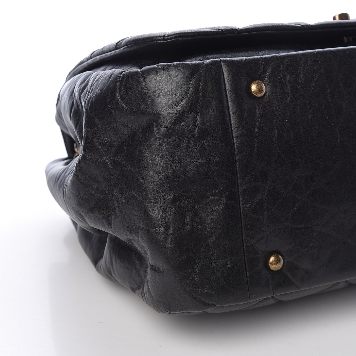 Aged Calfskin Quilted Large Pondichery Flap Black