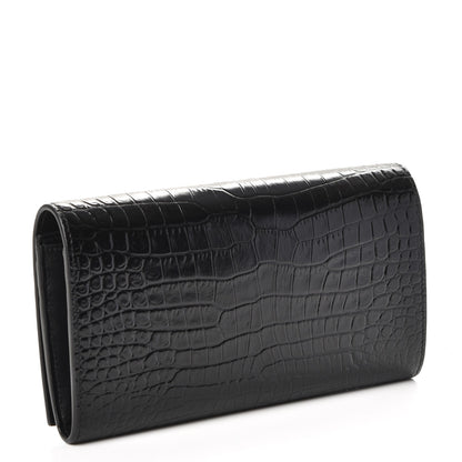 Saint Laurent Calfskin Crocodile Embossed Large Monogram Flap Wallet Black 3 of 7