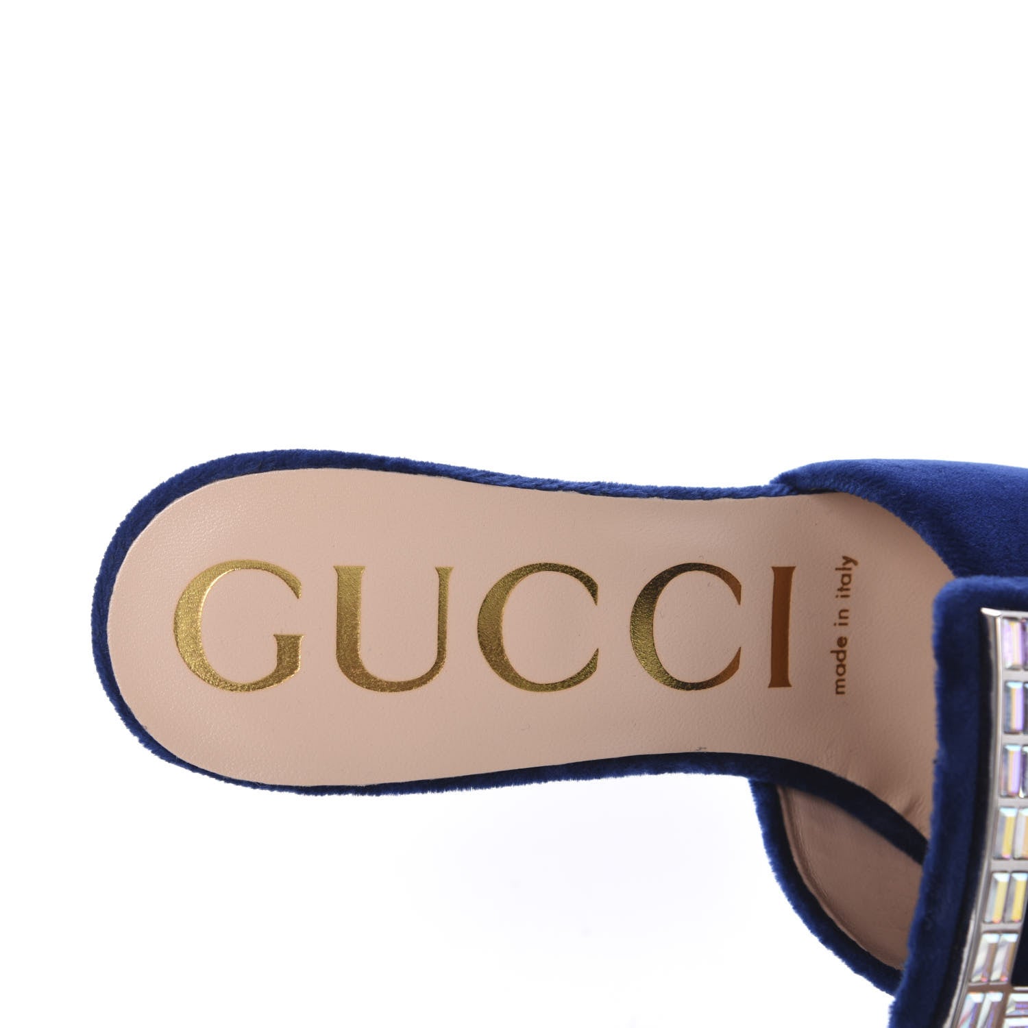 Gucci Velvet Crystal Square G Madelyn Mules 36 Cobalt Blue 7 of 11