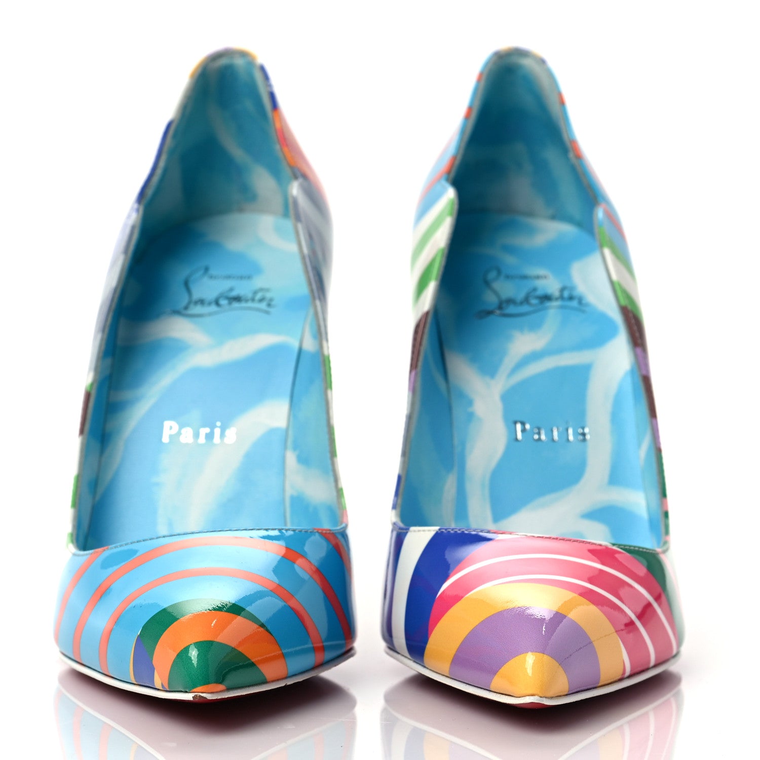 Christian Louboutin Patent Striped Grand Bain Swimming Pool Hot Chick 100 Pumps 36.5 Multicolor Lin Blue White 2 of 7