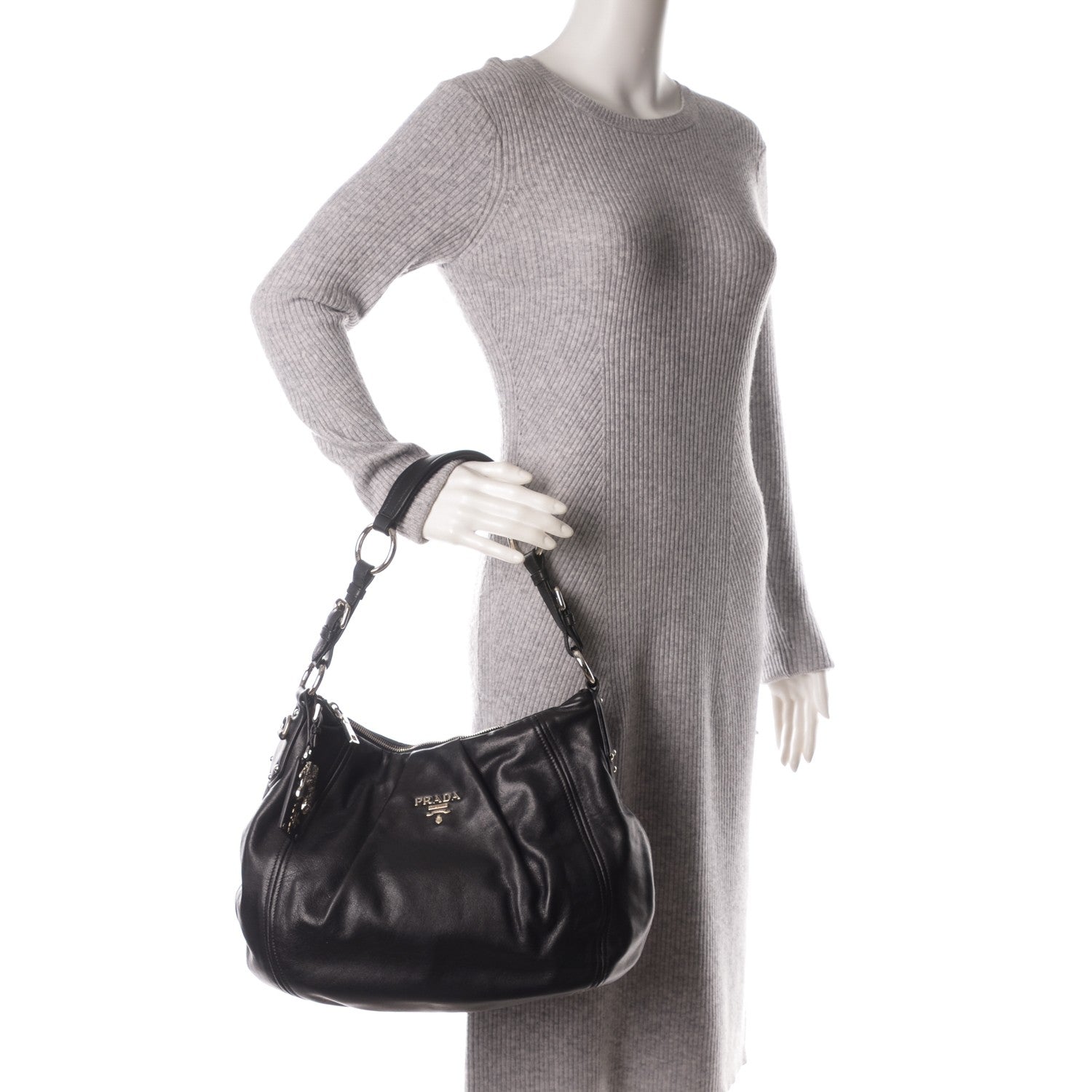 Prada Soft Calf Pleated Hobo Nero Black 2 of 8