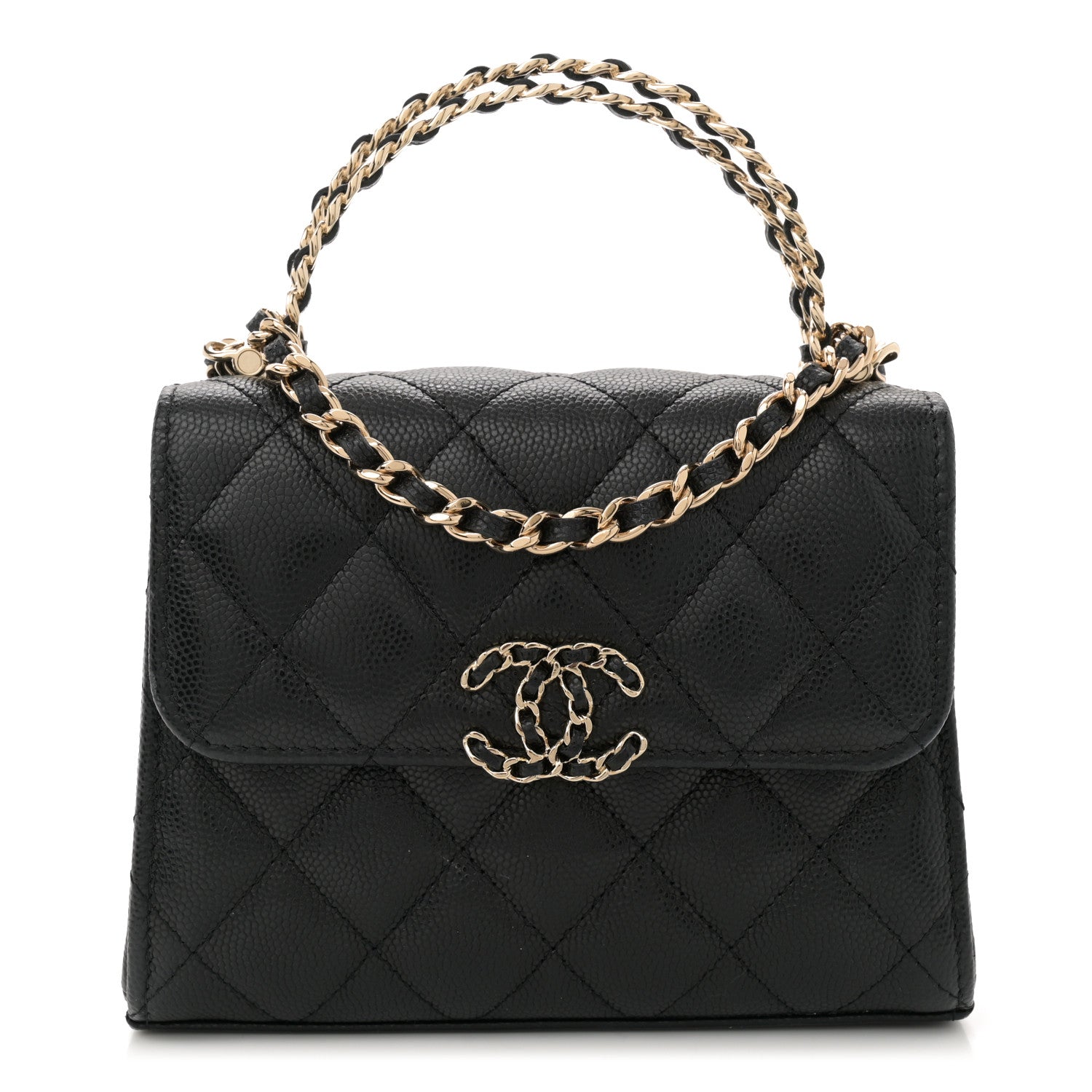 Chanel Caviar Quilted Double Chain Top Handle Flap With Chain Black 1 of 11