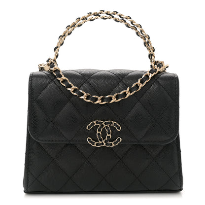 Chanel Caviar Quilted Double Chain Top Handle Flap With Chain Black 1 of 11
