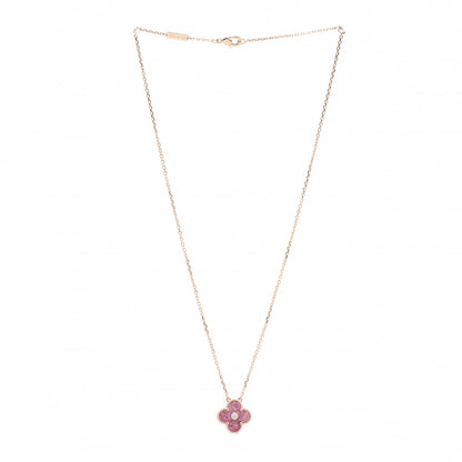 Van Cleef & Arpels 18K Rose Gold Diamond Rhodonite Vintage Alhambra Pendant Necklace 3 of 5