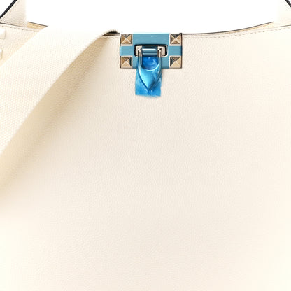 Valentino Garavani Grainy Calfskin Rockstud Flip-Lock Hobo Bag Ivory 8 of 10