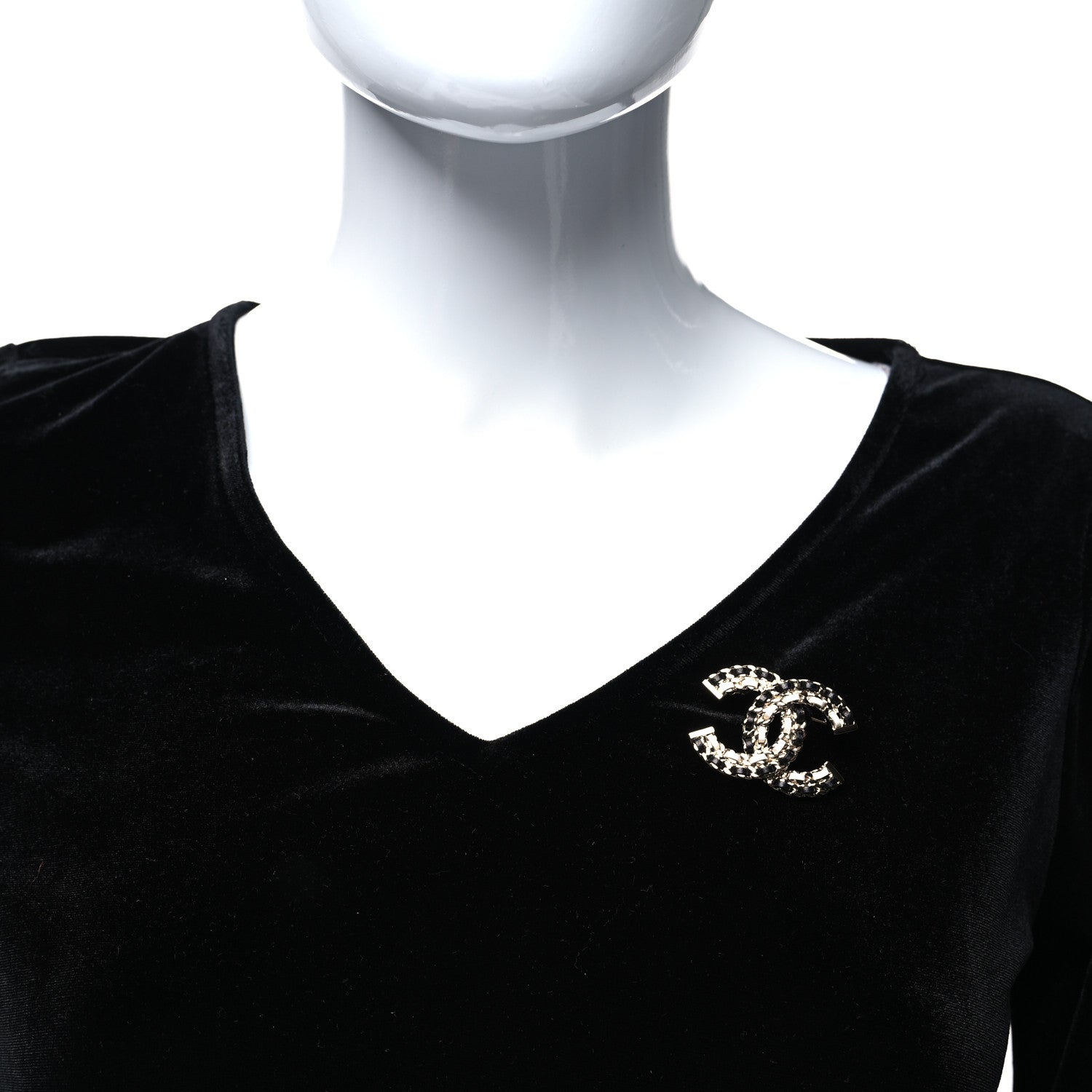Chanel Lambskin Chain CC Brooch Black White Gold 2 of 4