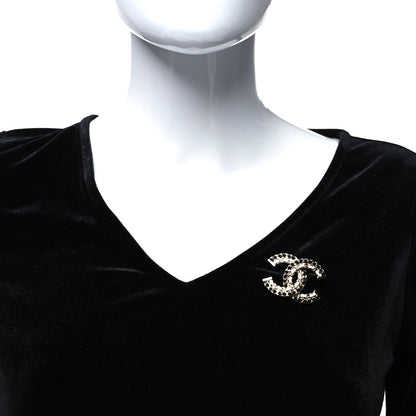 Chanel Lambskin Chain CC Brooch Black White Gold 2 of 4