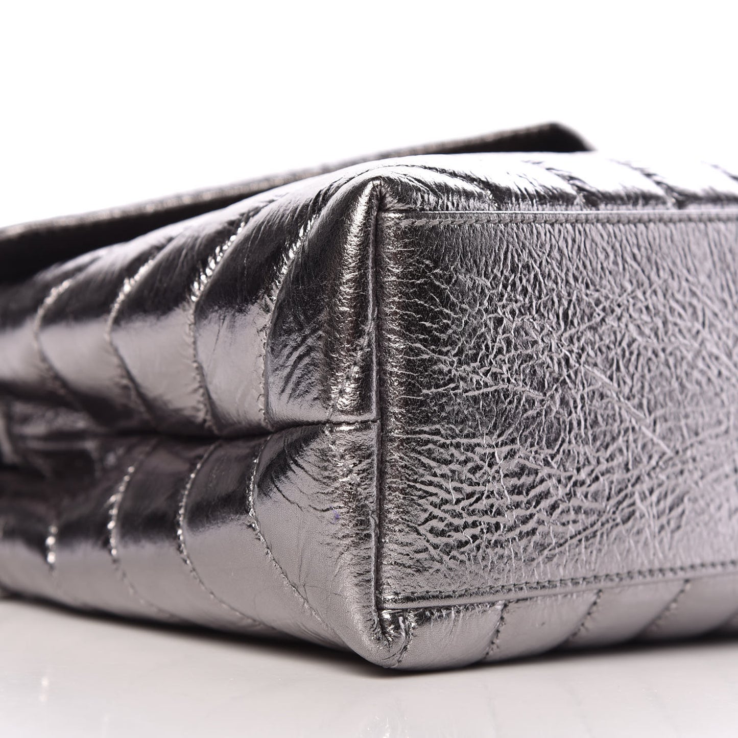 Metallic Calfskin Y Quilted Monogram Small Loulou Chain Satchel Acciaio