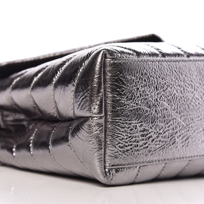 Saint Laurent Metallic Calfskin Y Quilted Monogram Small Loulou Chain Satchel Acciaio 7 of 9