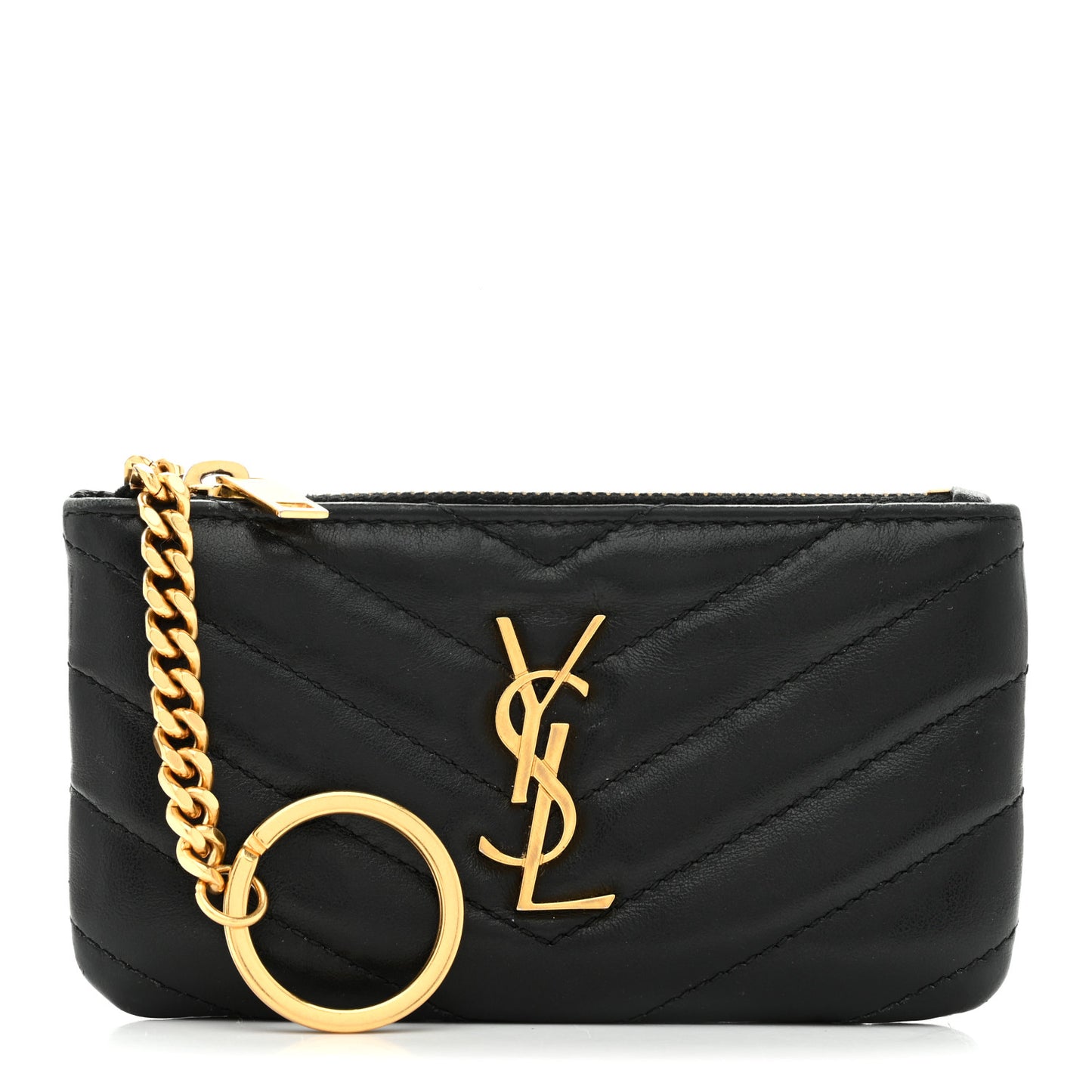 Calfskin Matelasse Monogram Key Pouch Black