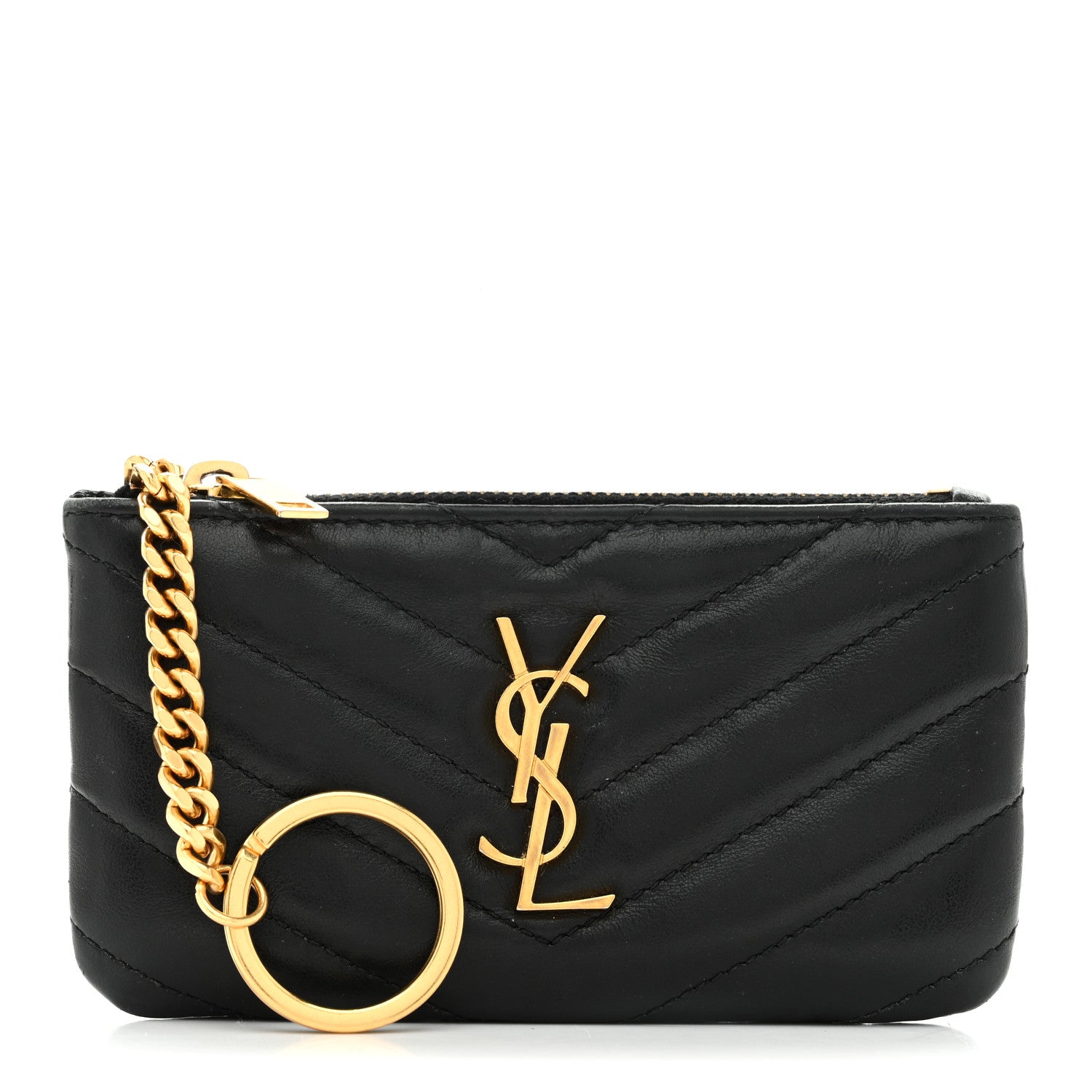 Saint Laurent Calfskin Matelasse Monogram Key Pouch Black 1 of 7