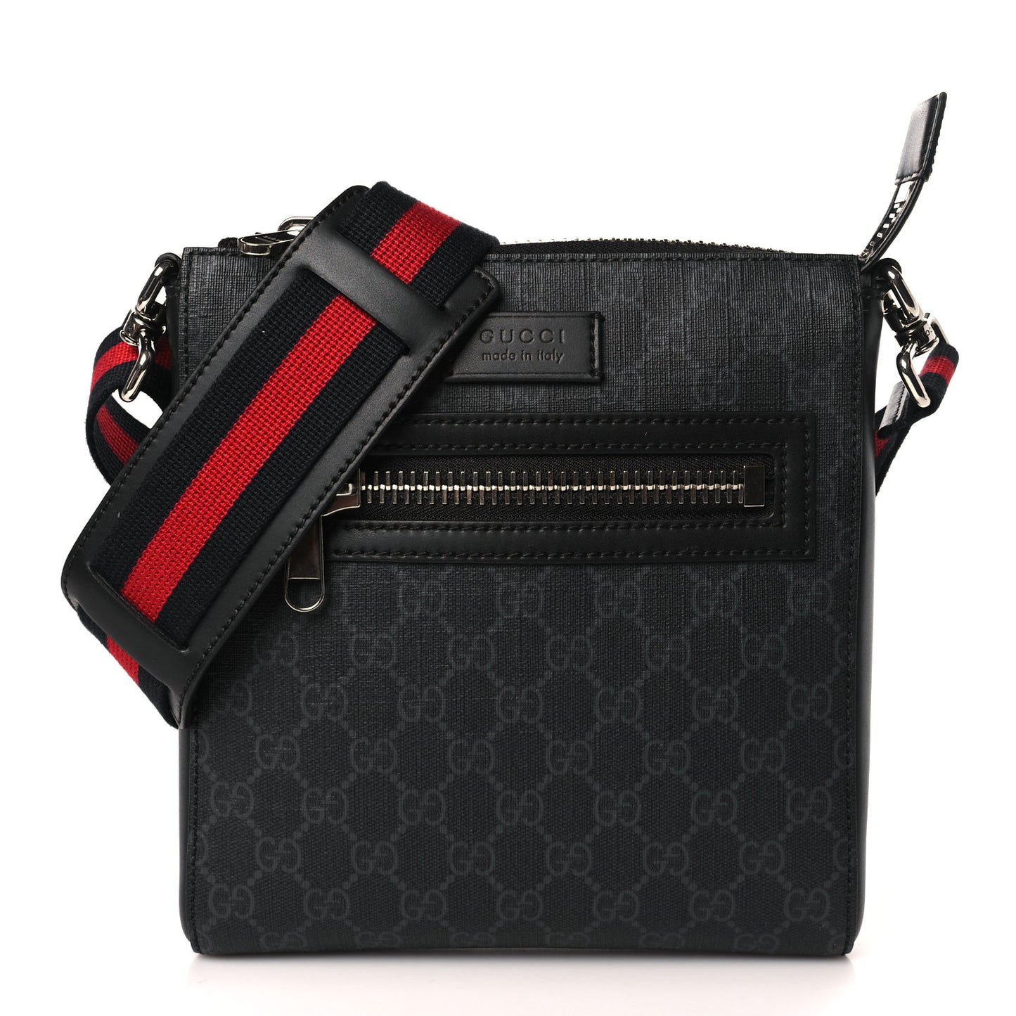 GG Supreme Monogram Web Small Flat Messenger Bag Black Grey