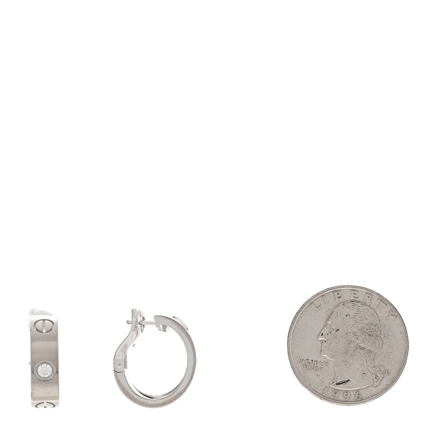 18K White Gold 2 Diamond 5.5mm LOVE Hoop Earrings