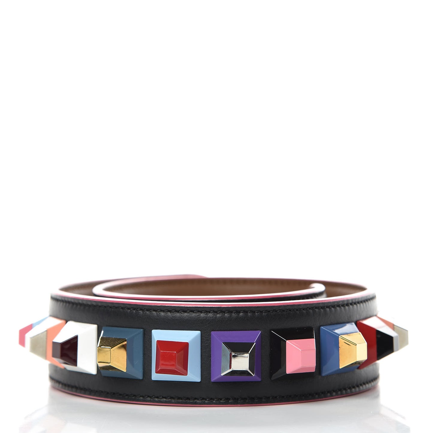 Vitello Dolce Plexiglass Bi-Color Studded Strap You Black Brownie Multicolor