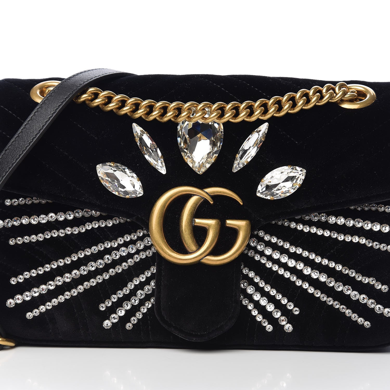 Gucci Velvet Matelasse Marquise Crystals Embroidered Small GG Marmont Shoulder Bag Black 9 of 9