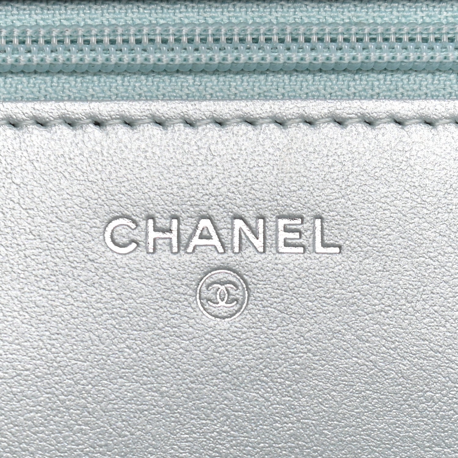 Chanel Metallic Caviar Chevron Quilted Vintage Mademoiselle Wallet On Chain WOC Light Blue 6 of 9