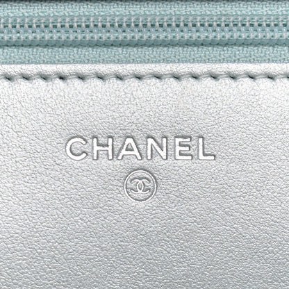 Chanel Metallic Caviar Chevron Quilted Vintage Mademoiselle Wallet On Chain WOC Light Blue 6 of 9