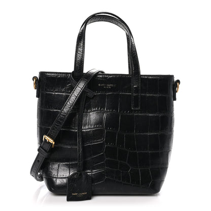 Saint Laurent Calfskin Crocodile Embossed Paris Mini Toy Shopper Tote Black 1 of 11