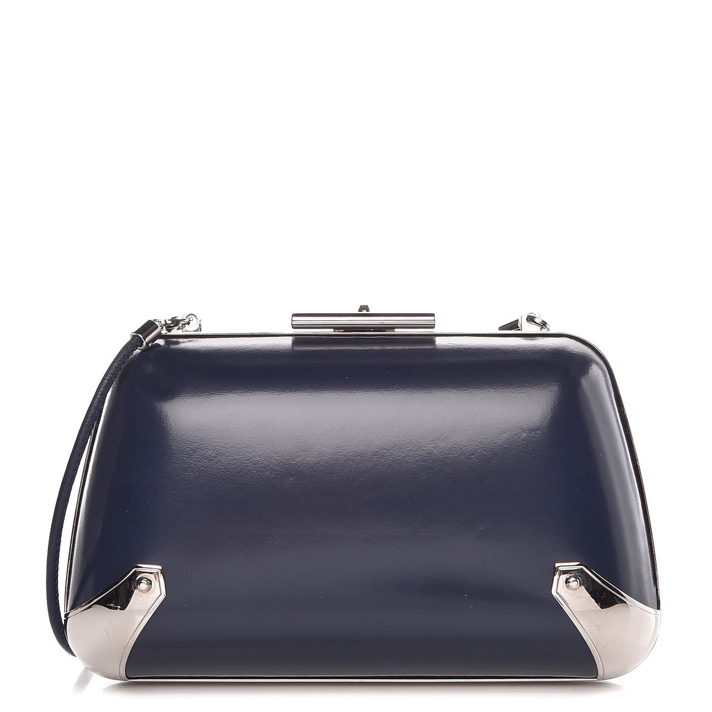 Calfskin Minaudiere Trapeze Clutch Bleu Persan