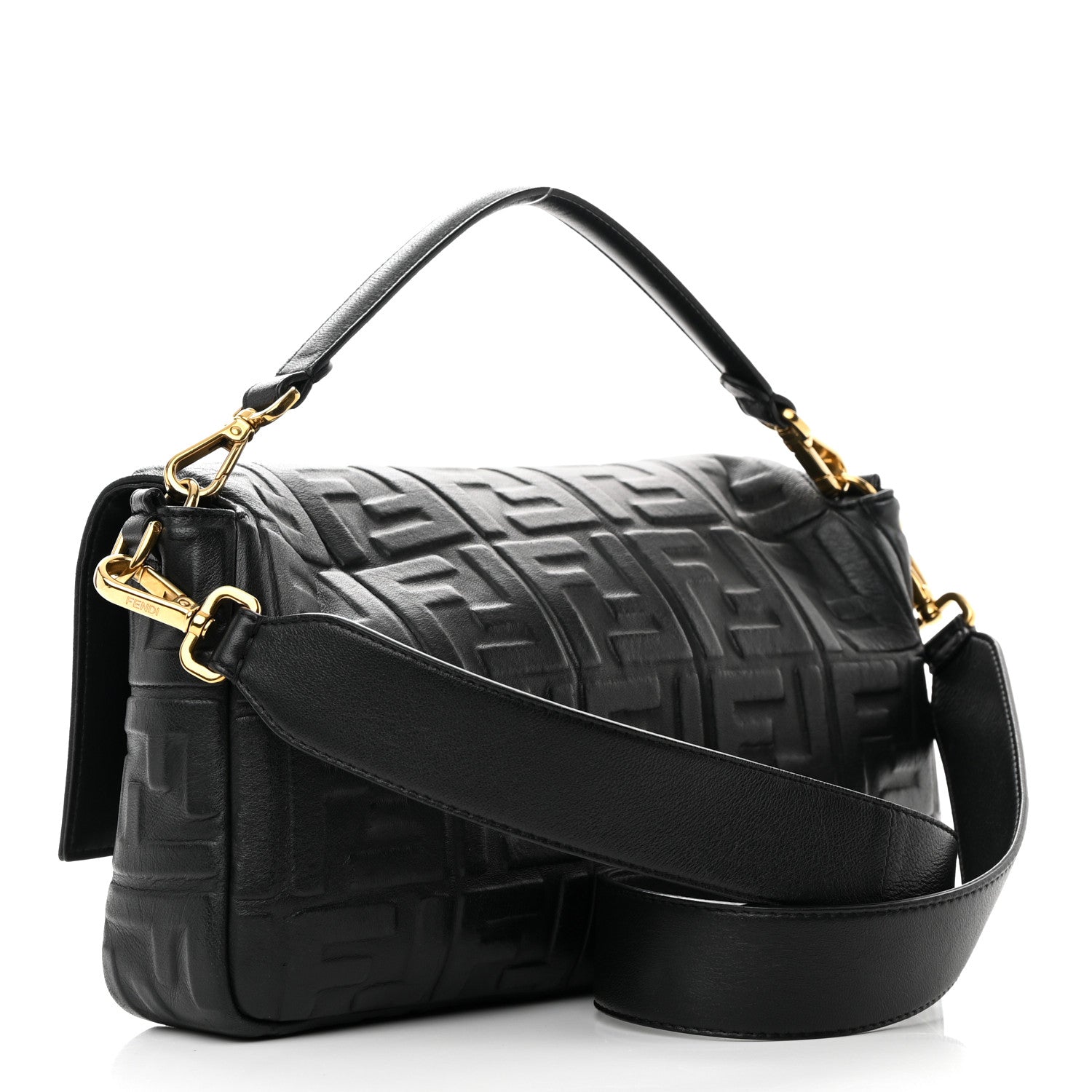 Fendi Nappa FF 1974 Embossed Large Baguette Black 3 of 11