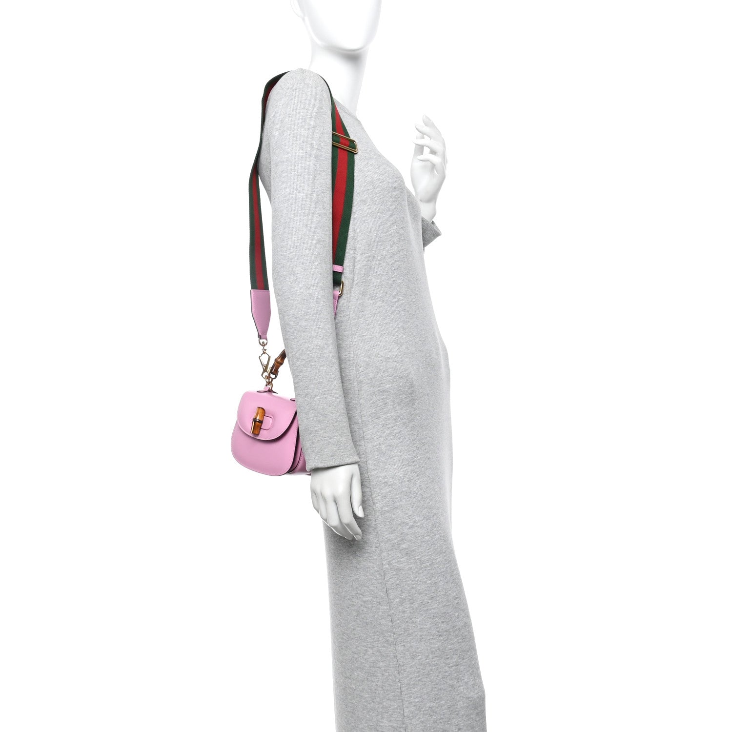 Gucci Boarded Dyana Lux Calfskin Web Mini Bamboo 1947 Top Handle Bag Nice Pink 2 of 9