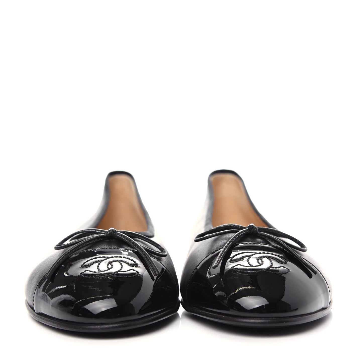Lambskin Patent Cap Toe Ballerina Flats 39.5 Black