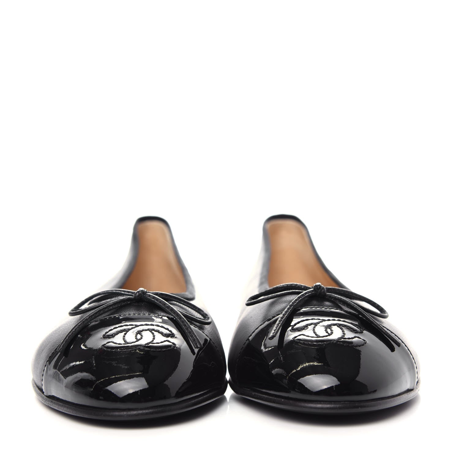 Chanel Lambskin Patent Cap Toe Ballerina Flats 39.5 Black 2 of 11
