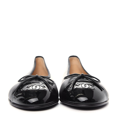 Chanel Lambskin Patent Cap Toe Ballerina Flats 39.5 Black 2 of 11