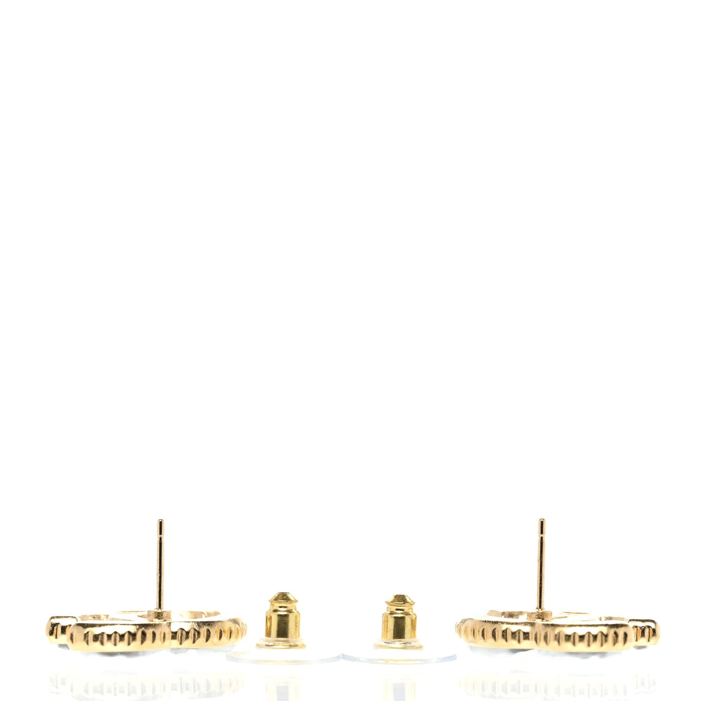 Metal Enamel CC Earrings Gold White