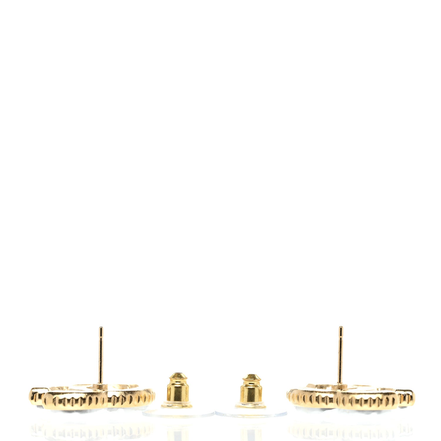 Chanel Metal Enamel CC Earrings Gold White 3 of 5
