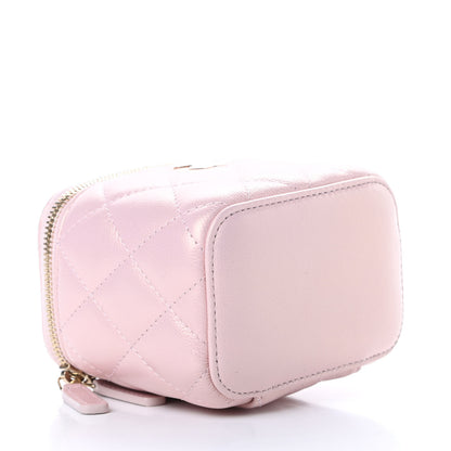 Chanel Iridescent Caviar Quilted Mini Pearl On Top Vanity Case With Chain Light Pink 4 of 12