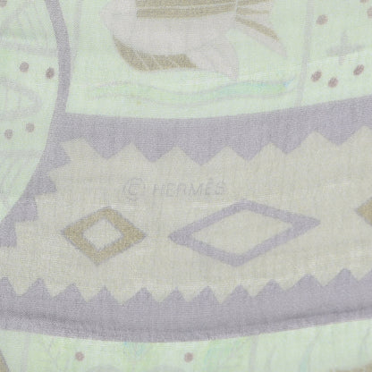 Hermes Mousseline Silk Ors Bleu D'Afrique Shawl 140 Bleu Glacier Kaki Turquoise 6 of 9