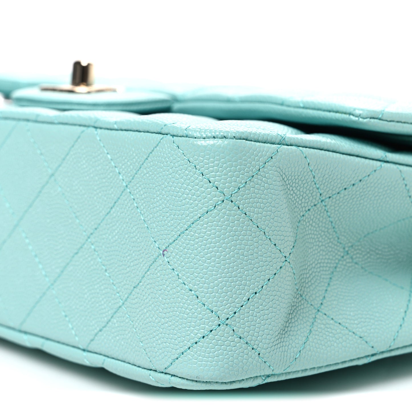 Caviar Quilted Medium Double Flap Light Blue