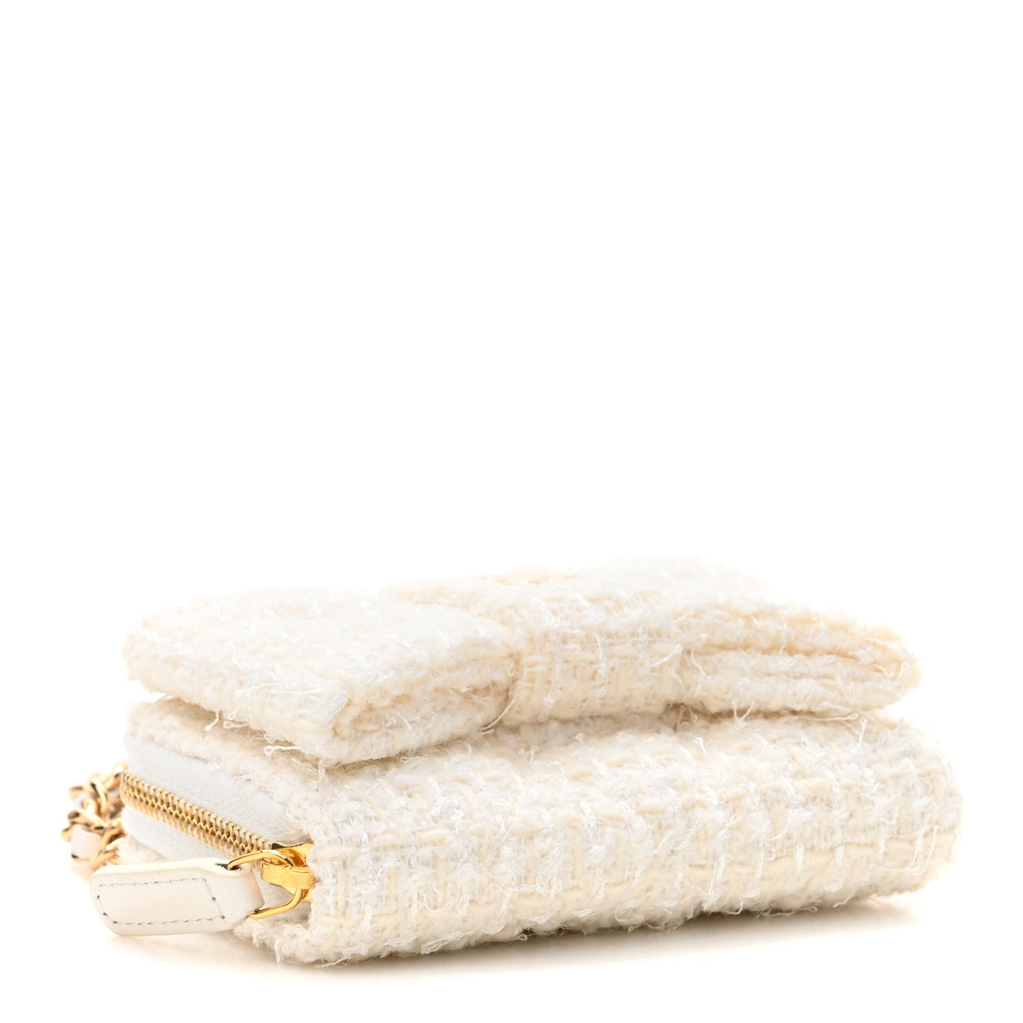 Tweed Quilted Bow Flap Card Holder On Chain White