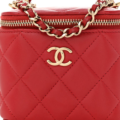 Chanel Lambskin Quilted Top Handle Mini Vanity Case With Chain Red 8 of 13