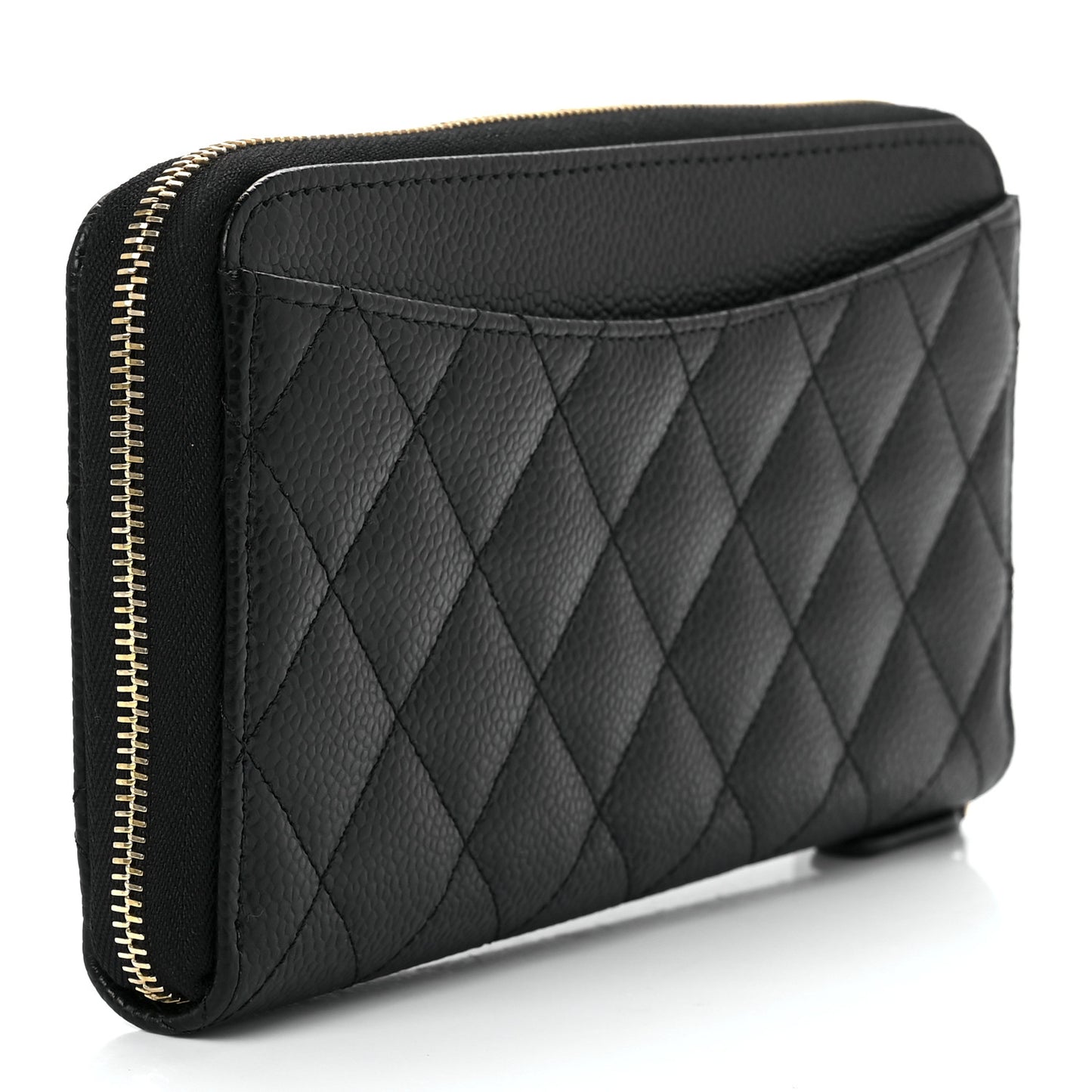 Caviar Quilted Large Gusset Zip Around Wallet Black