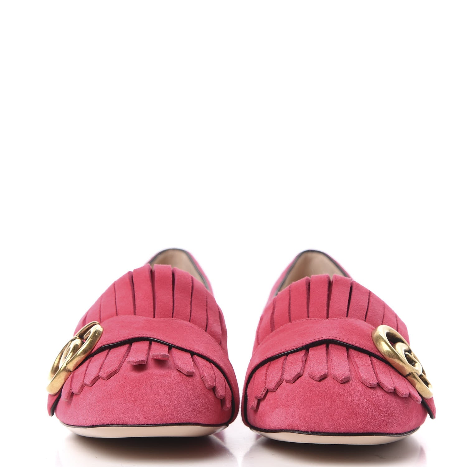Gucci Kid Scamosciato GG Marmont Fringe Flats 37.5 Hot Pink 2 of 11